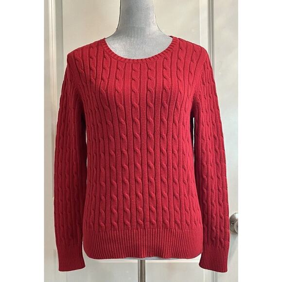 St John’s Bay Cable Birch Knit Jumper Womens Sz M Red Crew Neck Sweater Preppy - Picture 1 of 6